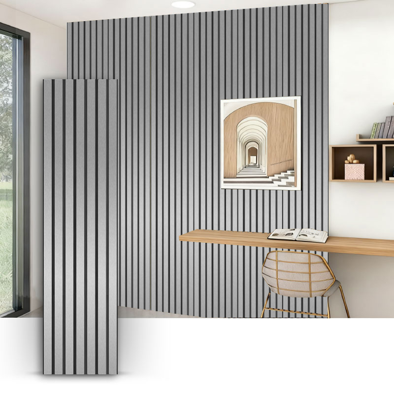 Kratka ścienna/akustyczny panel ścienny (3-stronnie owinięty PCV) - kolor metalicznej szczotkowanej 2400/2700 mm x 600 mm